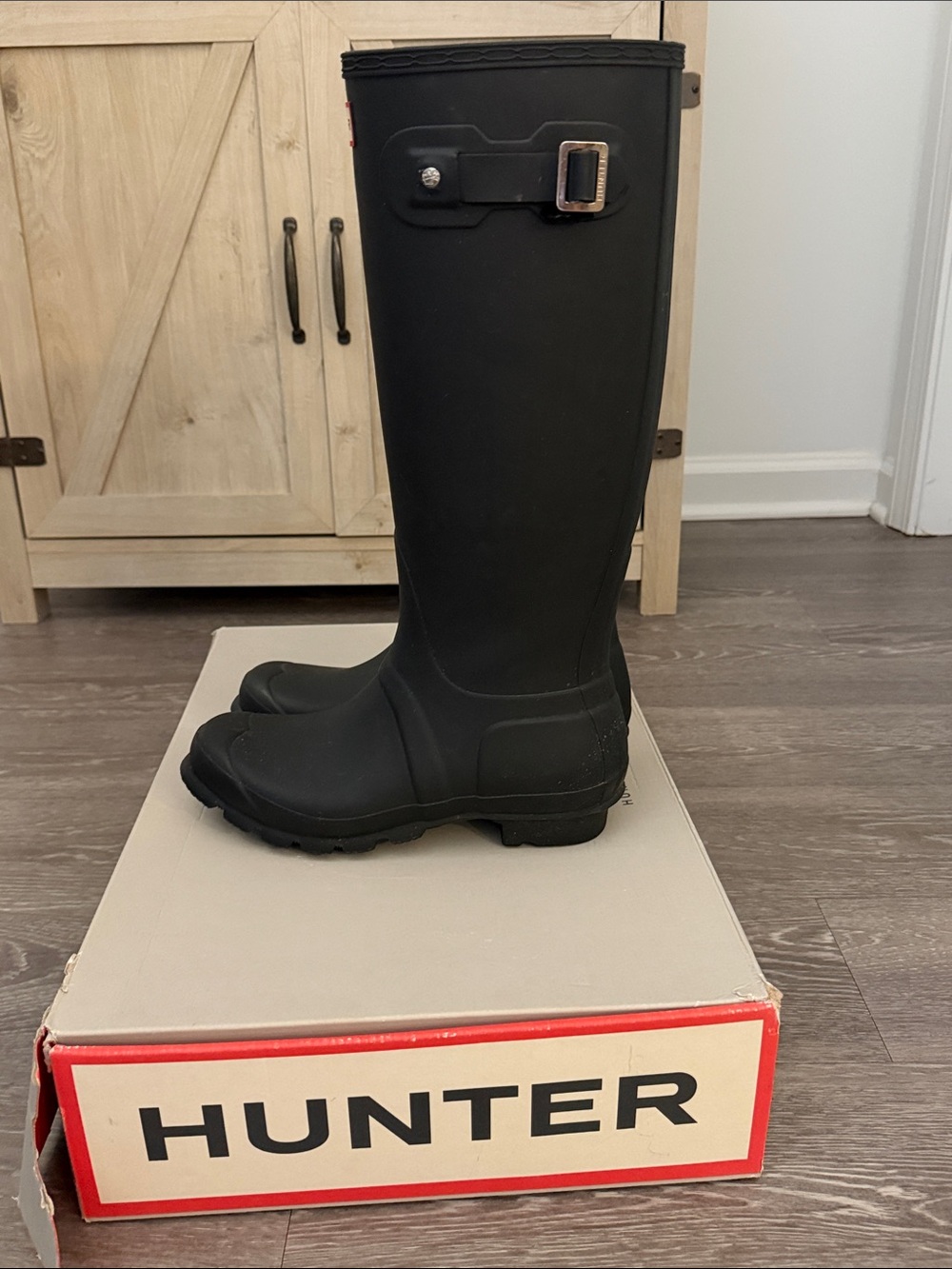 Hunter Tall Matte Black Rain Boots with Side Buckle